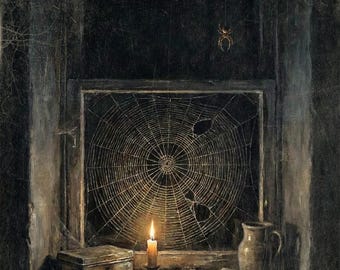 Spider Web Digital Art Print, Moody Vintage Style Halloween Wall Decor, Goth Home Decor, Dark Artwork, Witch Decor, Haunted House Wall Art