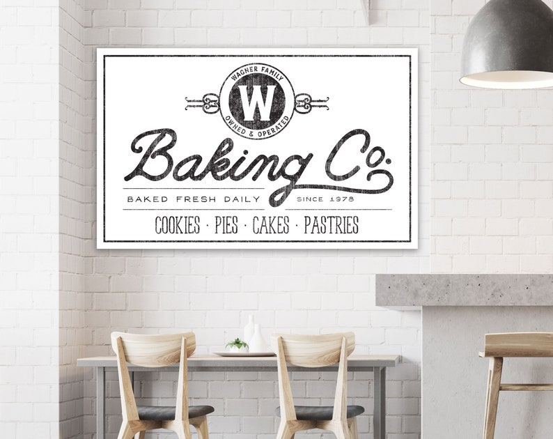 Large Farmhouse Kitchen Wall Art Custom Family Name Bakery Etsy