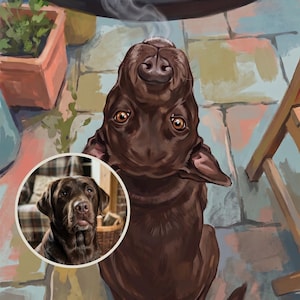 Hopeful Personalized Dog Portrait from Your Photo, Illustrated BBQ Canvas Print, Dog Canvas Wall Art, Dog at the Grill Art
