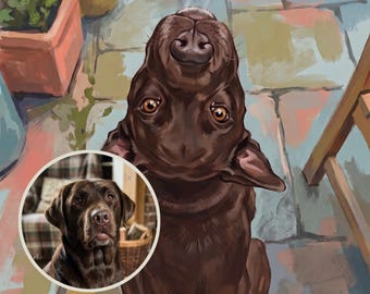 Custom Dog Portrait from Photo, Dog at the Backyard BBQ Art Print, Summer Wall Art, Dog Artwork, Outdoor Dog Art, Art Print or Canvas