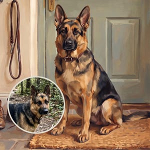 Dog Memorial Portrait from Photo, Custom Dog Waiting at Door Art, Entryway Wall Art, Dog Illustration Digital Download