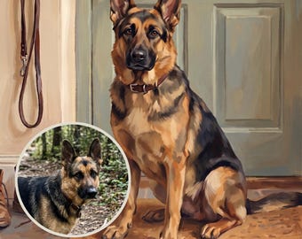 Dog Memorial Portrait from Photo, Custom Dog Waiting at Door Art, Entryway Artwork, Dog Illustration, Printable Wall Art, Pet Memorial Art