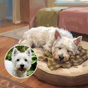 Custom Dog Portrait from Photo, Dog in Bed Art, Sleeping Dog Portrait, Dog Illustration, Bedroom Wall Art Digital Download
