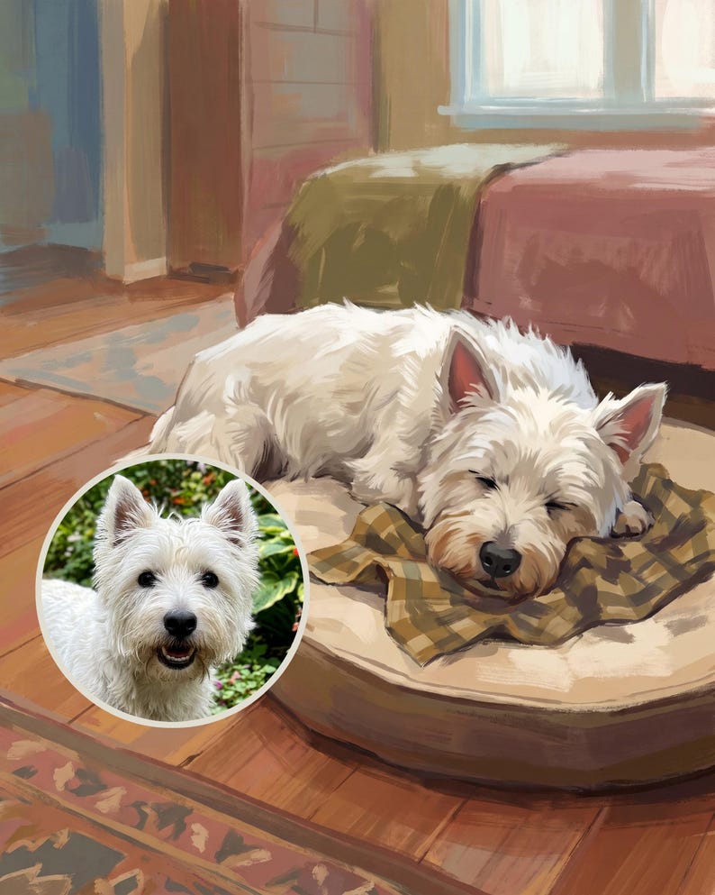 Custom Dog Portrait from Photo, Dog in Bed Art, Sleeping Dog Portrait, Dog Illustration, Bedroom Wall Art Digital Download