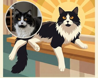 Custom Cat Portrait from Photo, Cat Lounging in the Sunshine, Sunbeam Artwork, Colorful Wall Art, National Park Wall Art, Peaceful Art