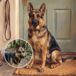 Dog Memorial Canvas, Pet Memory Portrait from Photo, Entryway Wall Art Print, Personalized Dog Waiting at the Door