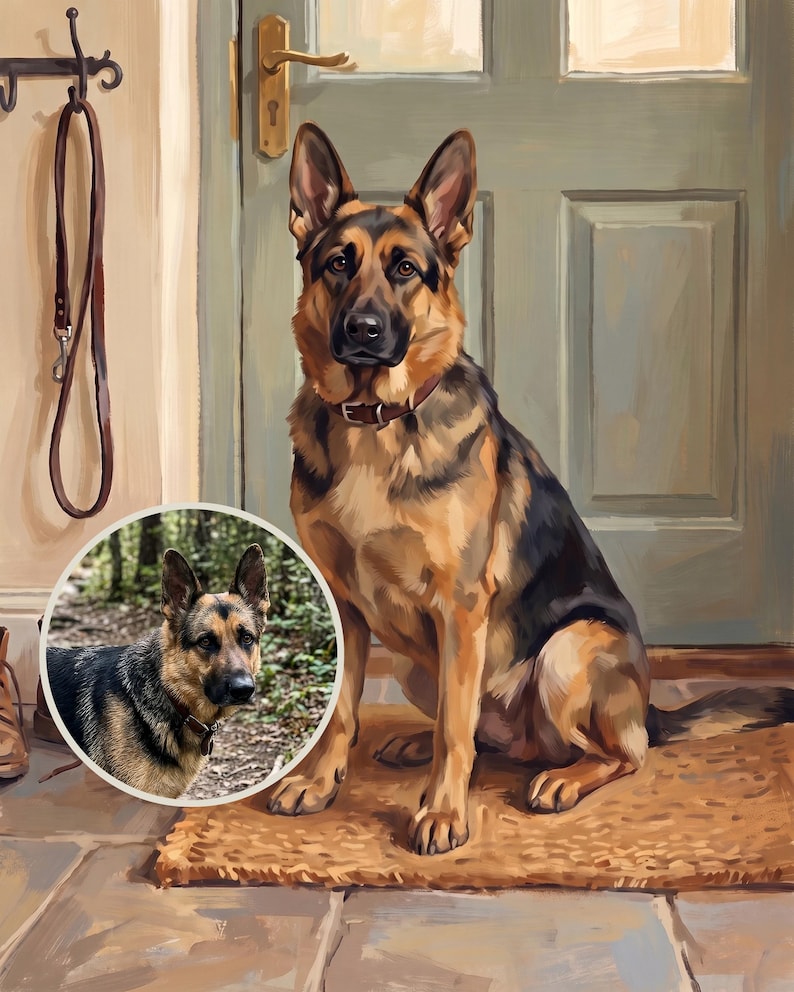 Dog Memorial Canvas, Pet Memory Portrait from Photo, Entryway Wall Art Print, Personalized Dog Waiting at the Door
