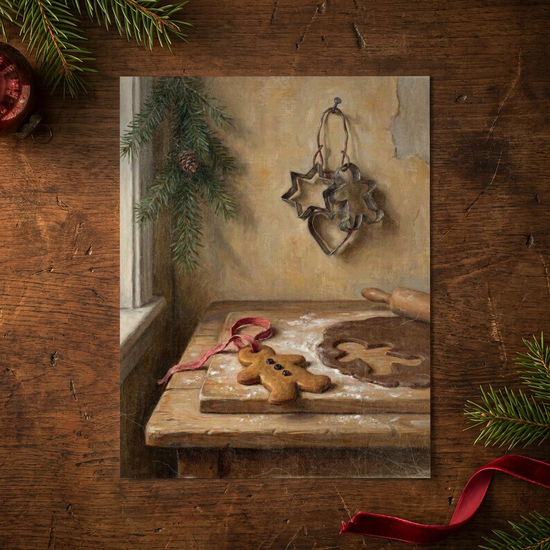 Christmas Cookie Baking Wall Art, Vintage Style Kitchen Decor, Holiday Artwork, Dining Room Decor, Rustic Wall Art, Art Print or Canvas image 5