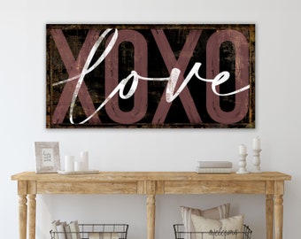 Vintage Farmhouse Canvas Wall Art Print Primitive Valentines Day Decor Decorations XOXO Hugs Kisses Love Sign Neutral Love is Sweet Sign