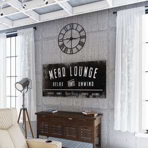 Modern Farmhouse Wall Decor Family Lounge Sign, Personalized Last Name Sign for Living Room, Vintage Industrial Wall Art for Game Movie Room image 2