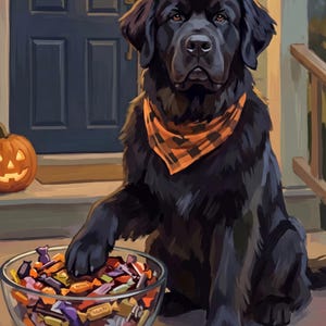 Halloween Canvas Art, Trick or Treat Art Print, Personalized Dog Portrait from Photo, Pet Illustration, October Wall Art, Dog Artwork Bild 2