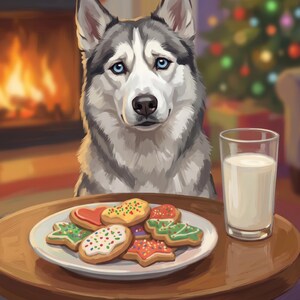 Santa Paws Wall Art Print, Custom Dog Canvas Wall Art, Personalized Dog Portrait from Photo, Dog with Christmas Cookies, Dog Artwork image 2