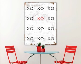 XOXO Hugs & Kisses Love Canvas Print, Rustic Chic Valentines Decorations, Modern Vintage Farmhouse Wall Artwork, Seasonal Fun Home Decor