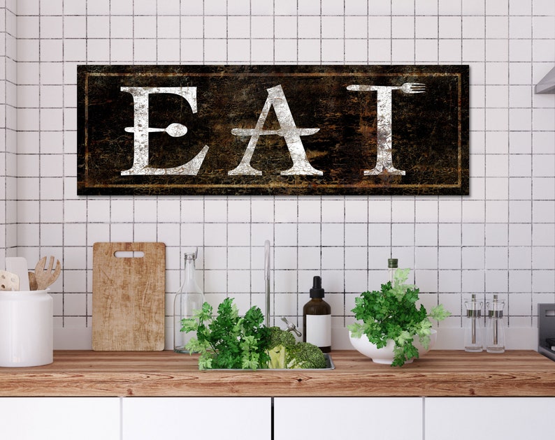 Rustic Kitchen Wall Decor Faux Metal Rusty Eat Sign Vintage Etsy