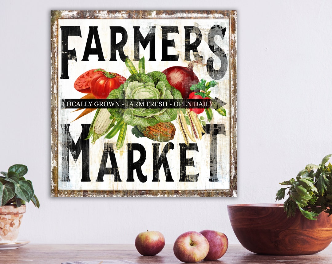 Vintage Farmhouse Wall Decor Rustic Chic Farmers Market Sign Etsy