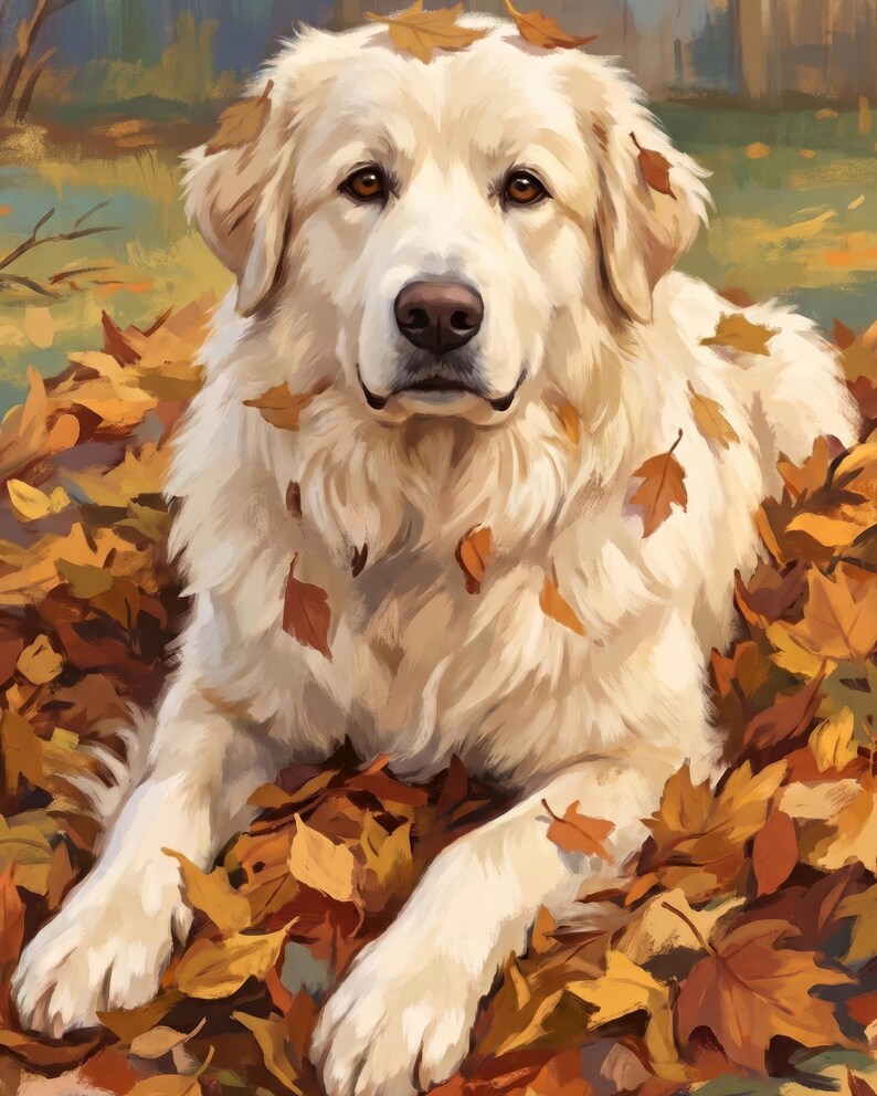 Autumn Canvas Wall Art, Fall Dog Art Print, Custom Dog Portrait from Photo, Dog in Autumn Leaves, Fall Illustration, Harvest Home Decor image 2