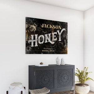 Rustic Honey Bee Decor, Modern Farmhouse Canvas Print, Custom Family Name Sign, Personalized Last Name Wall Art, Farm Sign Bee Lover Gift image 2