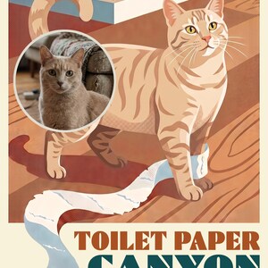 Chaotic Custom Cat Portrait from Your Photo, Shredded Canyon Retro Travel Poster Art Digital Download