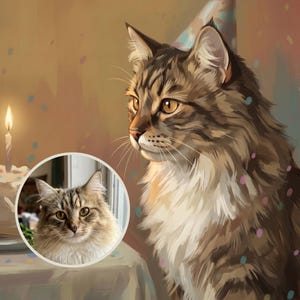 Fancy Custom Cat Portrait from Your Photo, Illustrated Birthday Canvas Print, Cat Canvas Wall Art, Birthday Cat Art