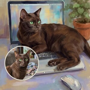 Funny Custom Cat Portrait from Your Photo, Nostalgic Home Office Canvas Print, Cat Canvas Wall Art, Cat on Keyboard Art, Vintage Desk Decor