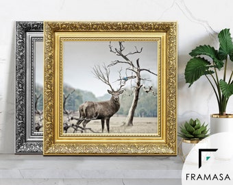 Square Size Photo Frames / Silver Picture Frame / Dahlia Wall Art Frame / Casual Handmade Photo Frames / Christmas Frame / Custom Size Frame