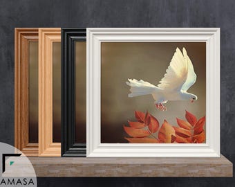Handmade Square Picture Photo Frames, Swept Style Frame White Mount, Wooden Effect Hang or Stand, Wall Art Home Decor Christmas Gift