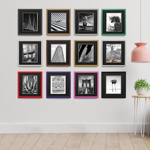 Slim Black Photo Frame with Mount, Modern Square Wall Art Picture Frame