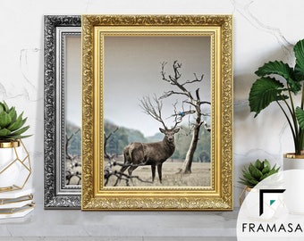 A1-A2-A3-A4-A5-A6 Gold Picture Frames / Ornate Photo Frames / Dahlia Silver Poster Frames / Poster Frame/ Handmade Photo Print Frame