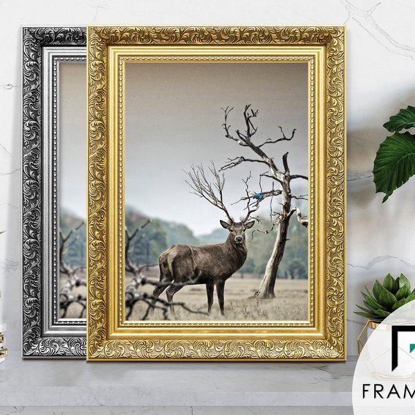 A1-A2-A3-A4-A5-A6 Gold Picture Frames / Ornate Photo Frames / Dahlia Silver Poster Frames / Poster Frame/ Handmade Photo Print Frame