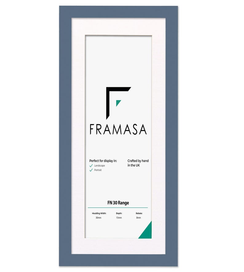 Panoramic Dark Grey flat wooden photo frame With White Matt on a white background, handcrafted in the UK. Versatile picture frame and poster frame suitable for landscape or portrait display, ideal for Panoramic photos and modern home decor wall art
