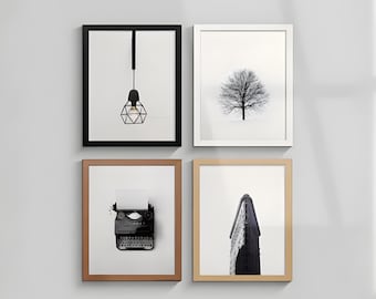 Modern 30mm Bold Photo Frame, Black White Oak Walnut Picture Frame
