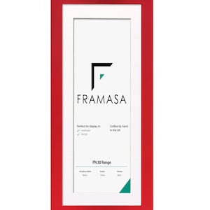 Panoramic Red flat wooden photo frame With White Matt on a white background, handcrafted in the UK. Versatile picture frame and poster frame suitable for landscape or portrait display, ideal for Panoramic photos and modern home decor wall art