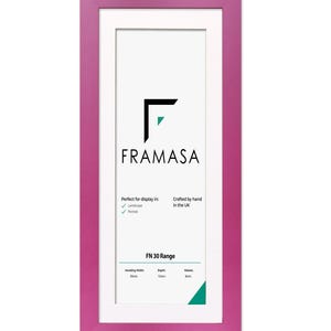 Panoramic Pink flat wooden photo frame With White Matt on a white background, handcrafted in the UK. Versatile picture frame and poster frame suitable for landscape or portrait display, ideal for Panoramic photos and modern home decor wall art