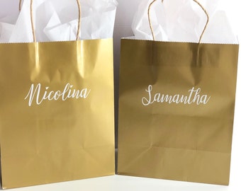 Gold medium gift bags-personalized gift bags-custom gift bags-bridesmaid gift bags-gift bags-gold gift bags-personalized gifts