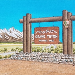 Grand-Teton-Nationalpark. 8 "x 10". Wyoming. Aquarell-Malerei. Kunstdruck. Jim Koehn Art. Nationalparks. Nationalpark Beschilderung. Teton
