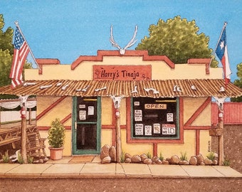 Harry's Tinaja. 8,5" x 11". Alpine, Texas. Pittura ad acquerello. Stampa d'arte. Jim Koehn Art. Arte del Texas Occidentale. Viaggio. Big Bend Country. Barra di immersione