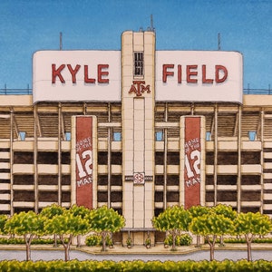Kyle Field. Texas A&M. 8.5&quot; x 11&quot;. College Station, TX, Texas. Watercolor Painting. Art Print. Aggies. Jim Koehn Art. Aggie Football.