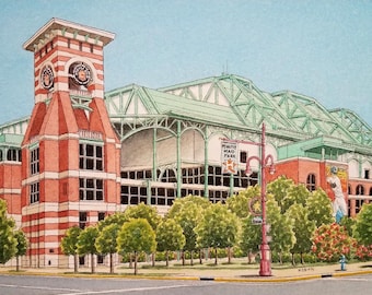 Minute Maid Park. 8.5&quot; x 11&quot;. Houston Texas. Watercolor Painting. Art Print. Houston Astros. Ballparks. Jim Koehn Art. Baseball Painting