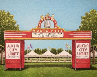 ACL Music Fest. 5" x 7". Austin Texas. Watercolor Painting. Art Print. Live Music. Texas. Music Festival. Jim Koehn Art