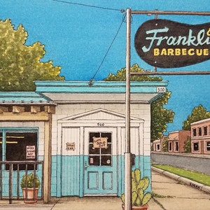 Franklin Barbecue. 8.5" x 11". Austin Texas. Watercolor Painting. Art Print. Austin Art. East Austin. Austin Painting. Jim Koehn Art.