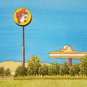 Buc-ee&#39;s. 8.5&quot; x 11&quot;. Texas. Watercolor Painting. Art Print. Roadtrippin&#39;. Backroads of Texas. Jim Koehn Art. Roadside America.