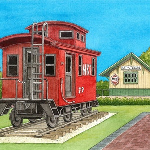 MKT Train Depot. 8.5" x 11". Katy, Texas. Watercolor Painting. Art Print. Jim Koehn Art. Train Stations. Railroads. Trains. Old Katy