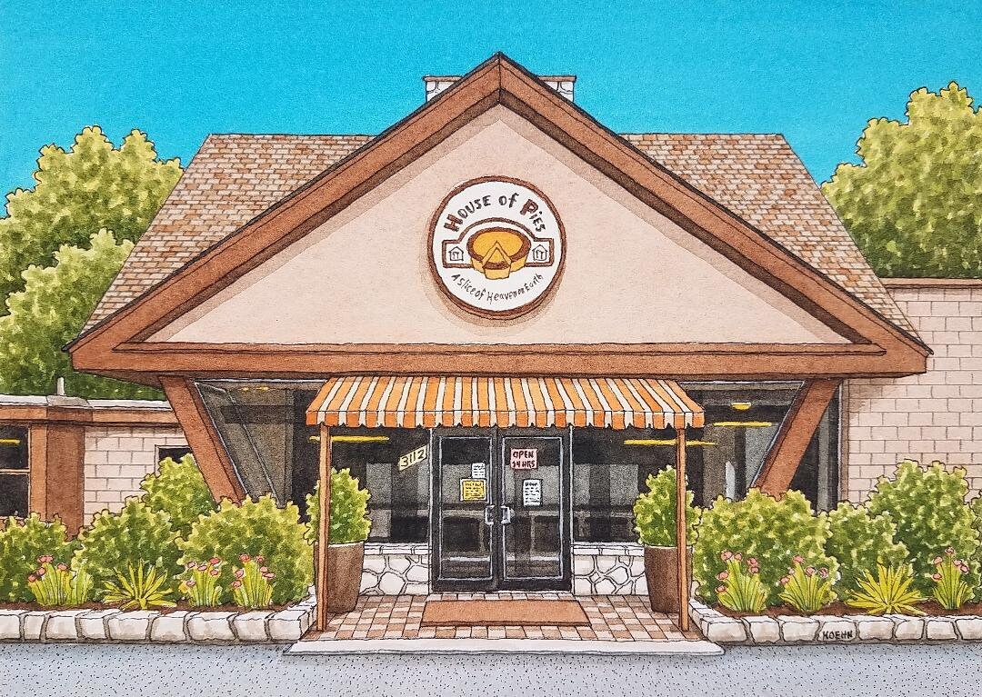 House of Pies. 5 X 7. Houston Texas. Watercolor Painting. Print. 24