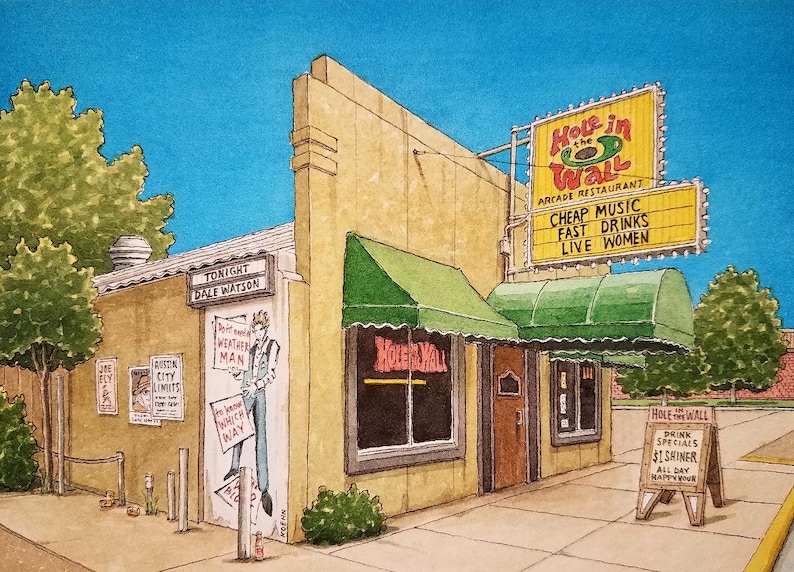 Hut's Hamburgers. 8.5 x 11. Austin Texas. Watercolor Painting. Art Print. Burger Joints. Backroads of Texas. Austin Art. Jim Koehn Art. image 5
