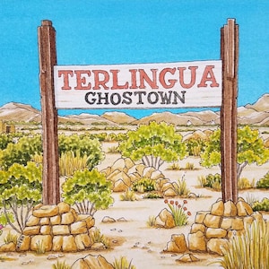 Terlingua Ghostown. 8,5 &quot;x 11&quot;. Terlingua (Texas). Aquarell-Malerei. Kunstdruck. Jim Koehn Art. West Texas Kunst. Big Bend Land.
