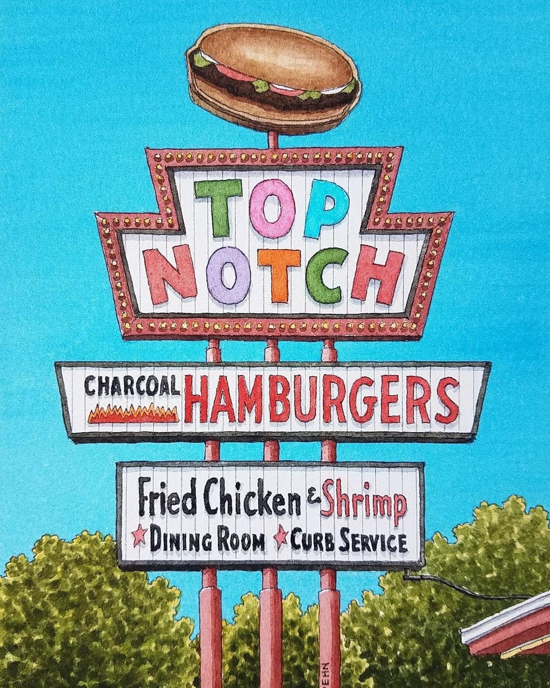 Top Notch Hamburgers. 8.5 X 11. Austin Texas. Etsy