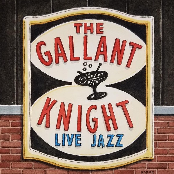 Gallant Knight. 5" x 7". Houston Texas. Watercolor Painting. Dive Bar. Live Music. Art Print. Houston Art. Jim Koehn Art. Streets of Houston