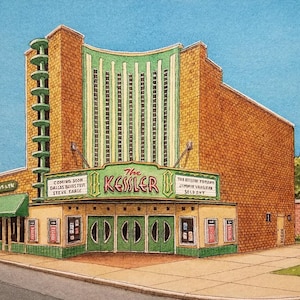 The Kessler Theater. 5&quot; x 7&quot;. Dallas Texas. Watercolor Painting. Art Print. Watercolors. Live Music. Old Theaters. Jim Koehn Art.