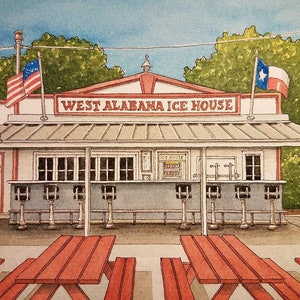 West Alabama Ice House. 5 x 7. Houston, Texas. Watercolor Painting. Backroads of Texas. Prints. Texas Art. Houston. Ice House. Beer Joints image 1
