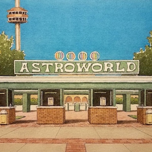 AstroWorld. 8.5" x 11". Houston Texas. Watercolor Painting. Art Print. Amusement Park. Jim Koehn Art. Astros. Streets of Houston.